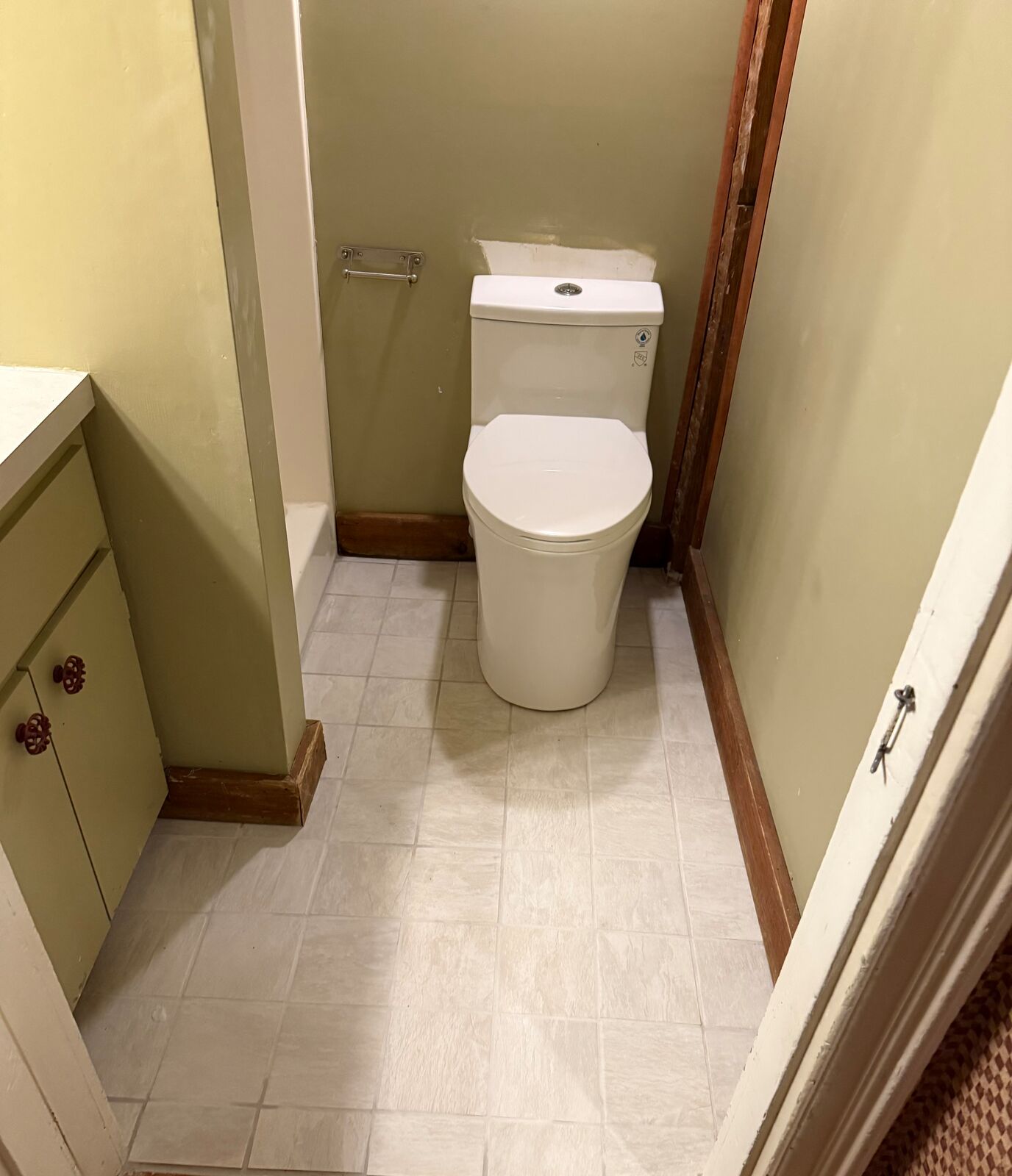 Bathroom with new tile floor