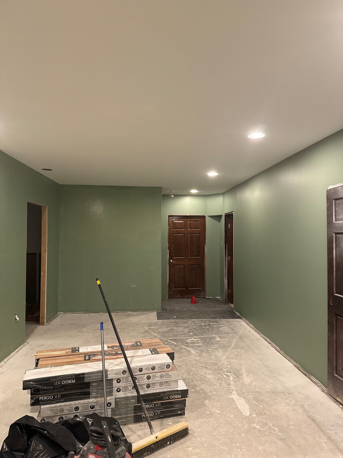Basement walls painted green